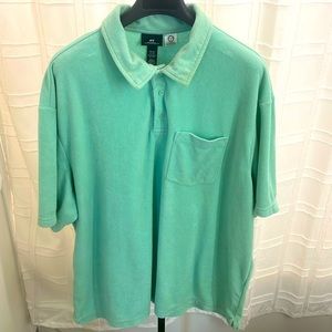 Mint green terry cloth short sleeve polo shirt for  vacation spring / summer